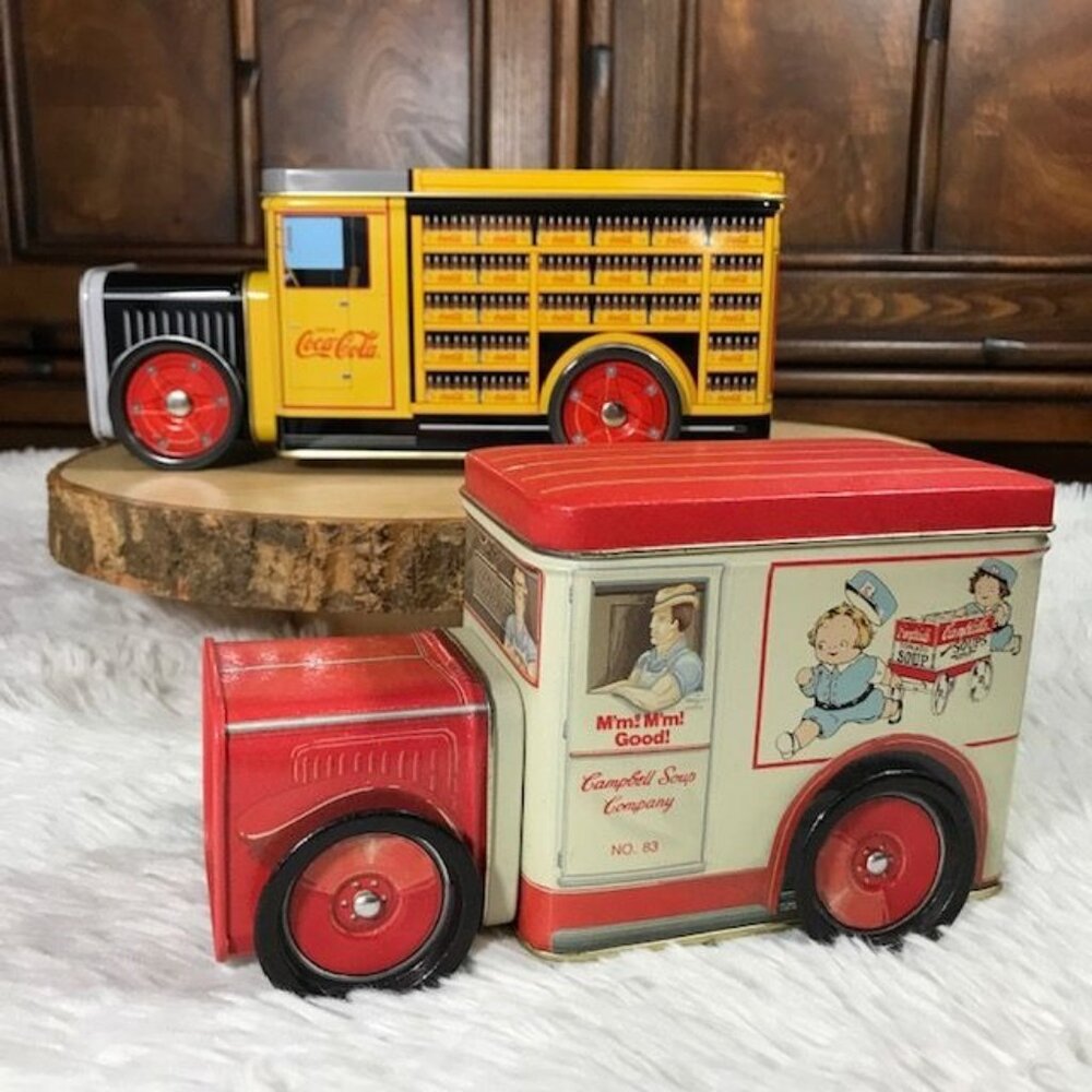 Set of 2 Vintage Coca-Cola Campbell's Soup Multi-Compartment Delivery Truck Tins